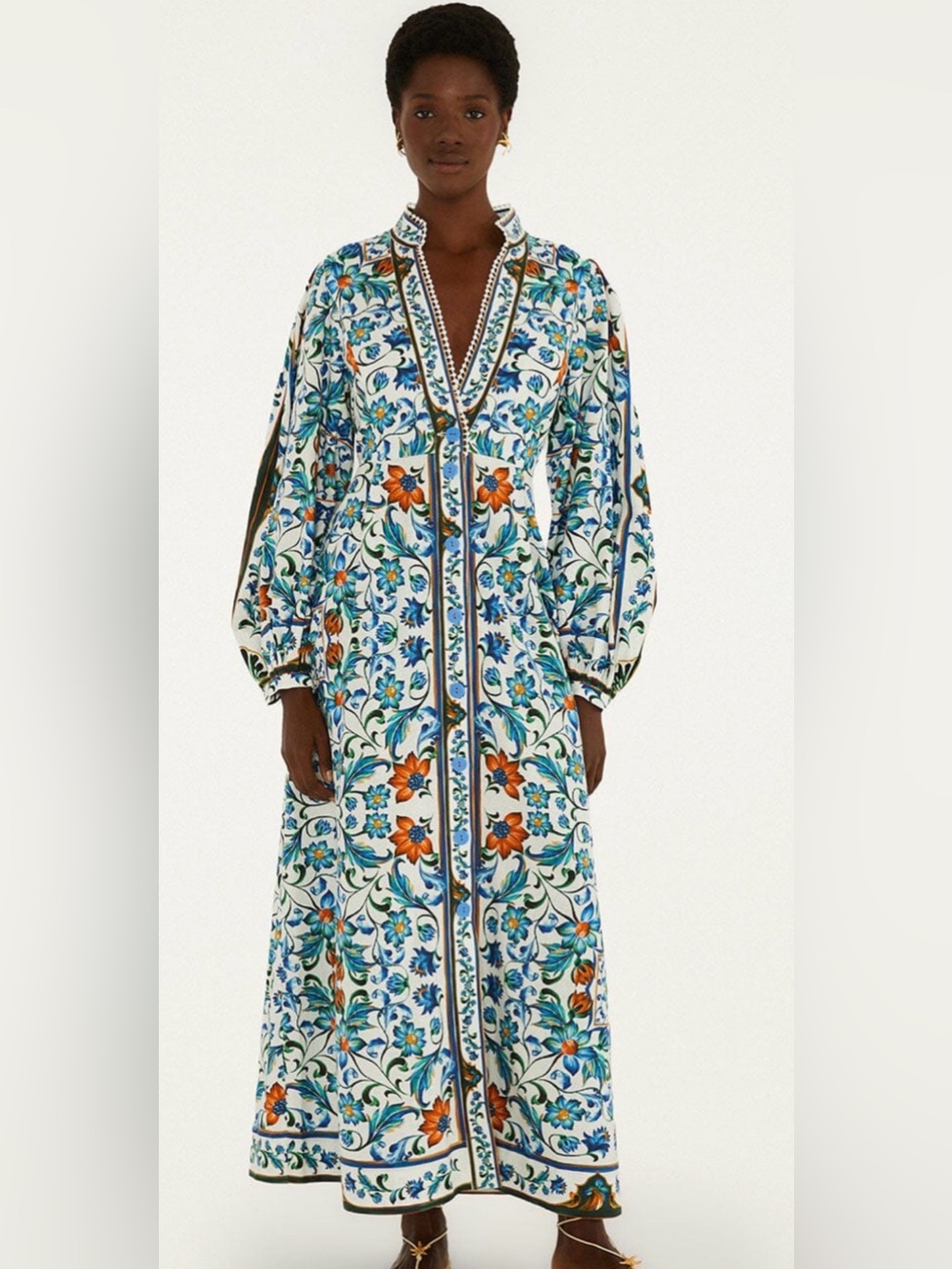 New - Farm Rio Flora Off White Tile Maxi Dress - Picture 1 of 5